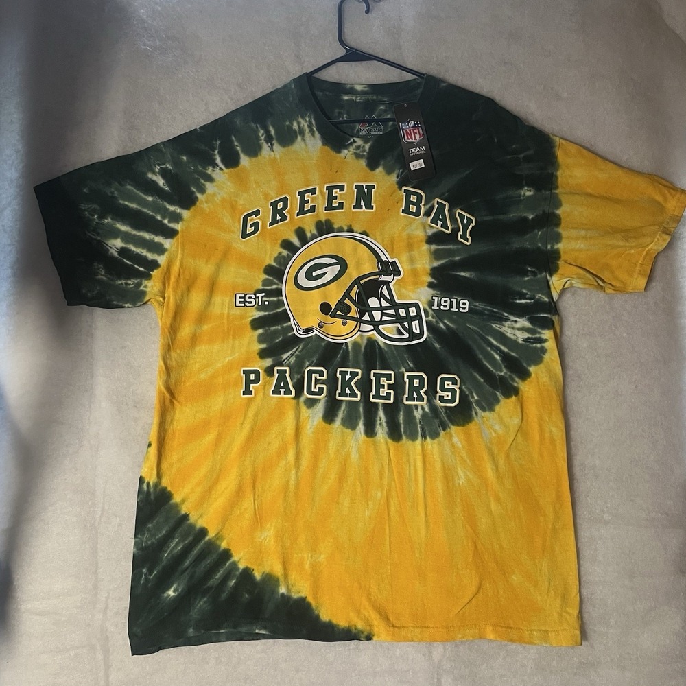 NWT Majestic Green Bay Packers Tie Dye Swirl Shirt Size XL READ